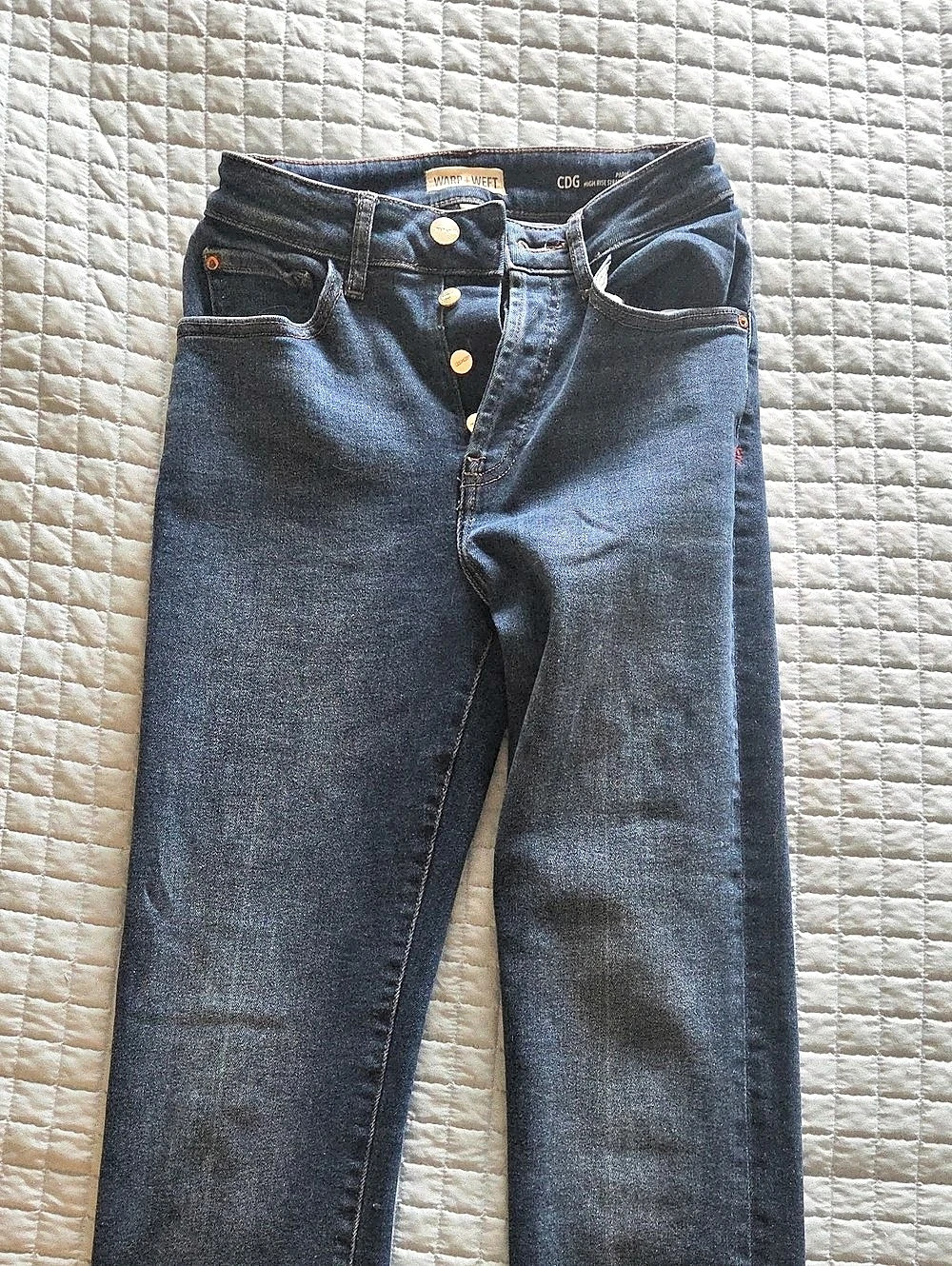 Warp + Weft CDG Paris High Rise Straight High Rise Straight Jeans in Blue Waist